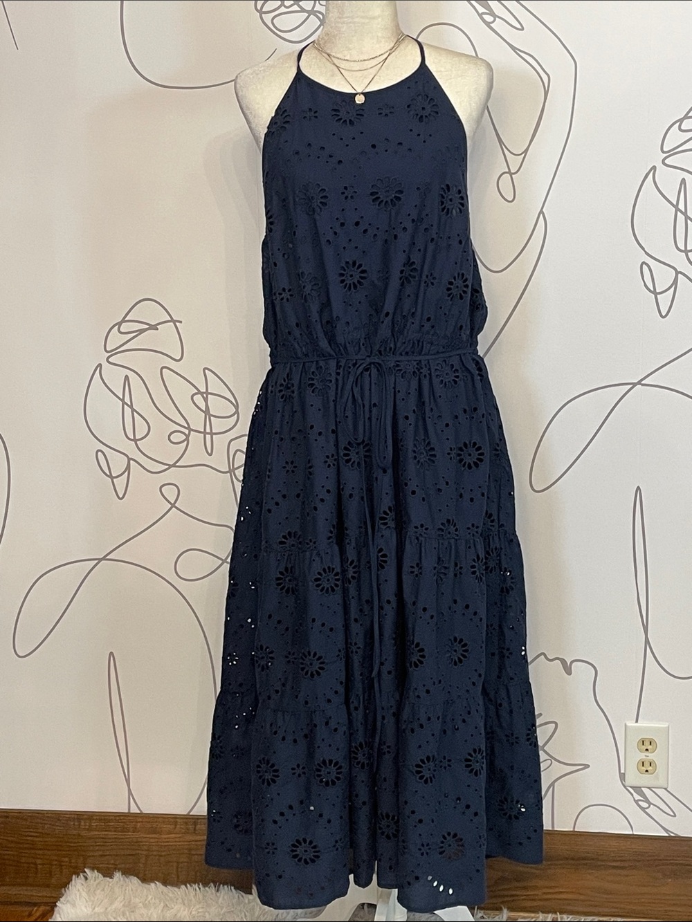 Time and Tru Navy Eyelet Halter Maxi Dress size XXL